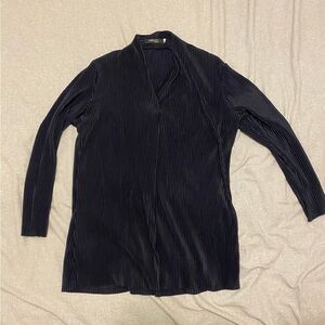 Navy Blue Pleated Long Sleeve Top